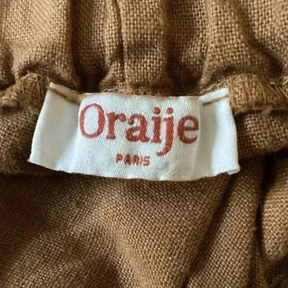 Oraije Paris Brown Linen shorts Size M/L Made in ITALY High Waist paper Bag - Picture 3 of 8